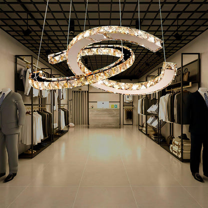 Elegant Double C Crystal Chandelier with Adjustable Height & LED Compa