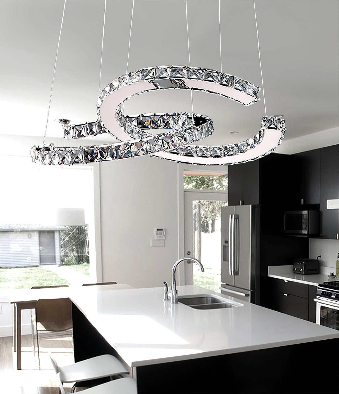 Elegant Double C Crystal Chandelier with Adjustable Height & LED Compa