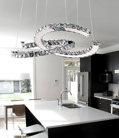 Elegant Double C Crystal Chandelier with Adjustable Height & LED Compa