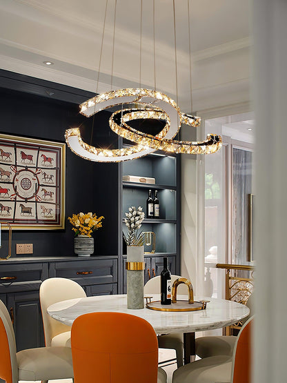 Elegant Double C Crystal Chandelier with Adjustable Height & LED Compa