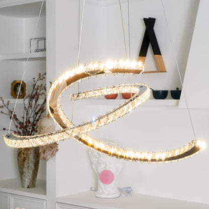 Elegant Double C Crystal Chandelier with Adjustable Height & LED Compa