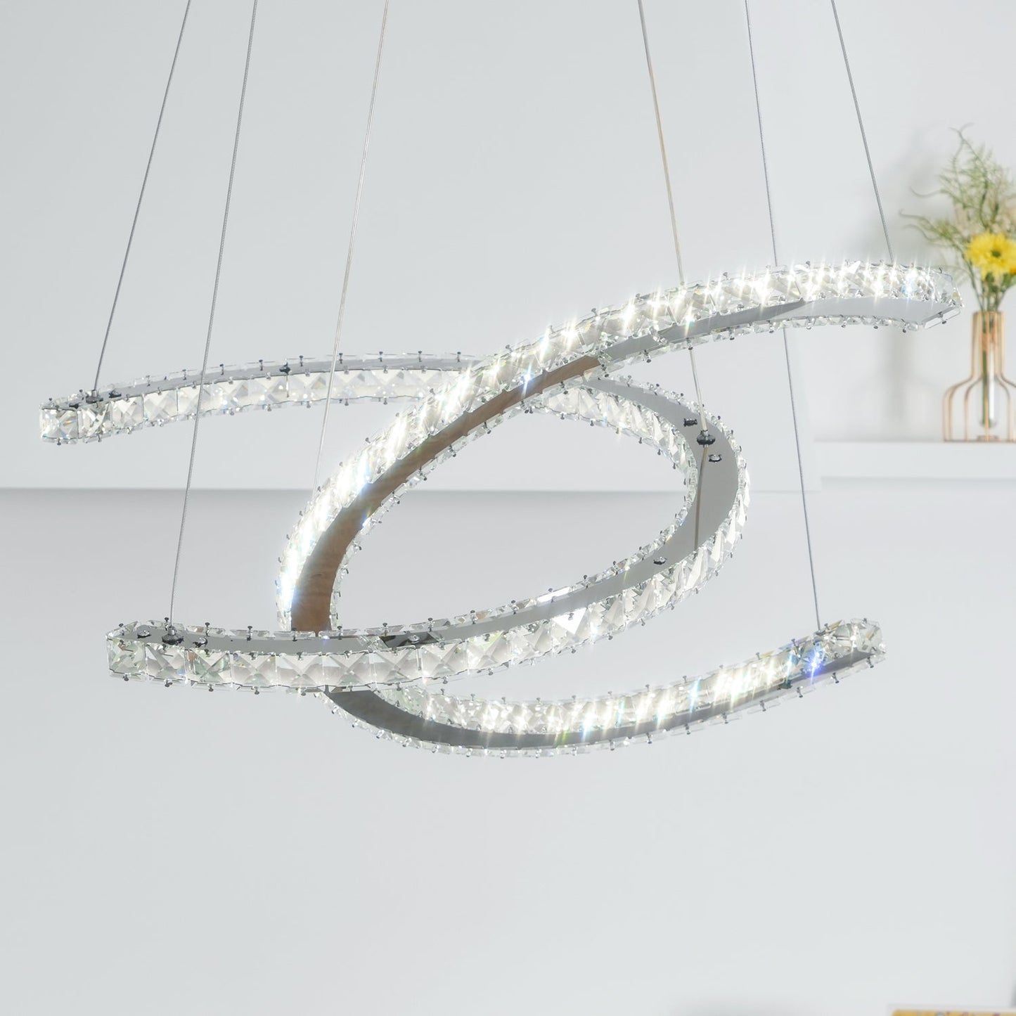 Elegant Double C Crystal Chandelier with Adjustable Height & LED Compa