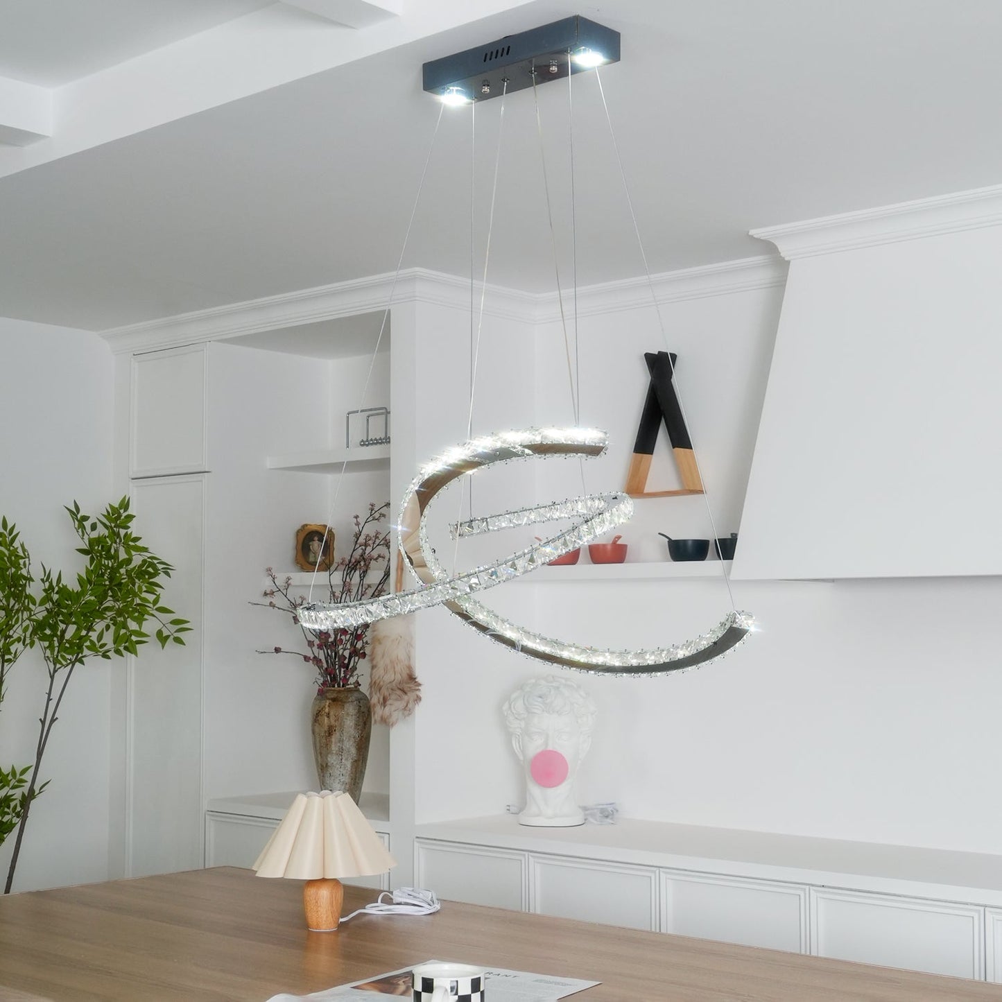 Elegant Double C Crystal Chandelier with Adjustable Height & LED Compa