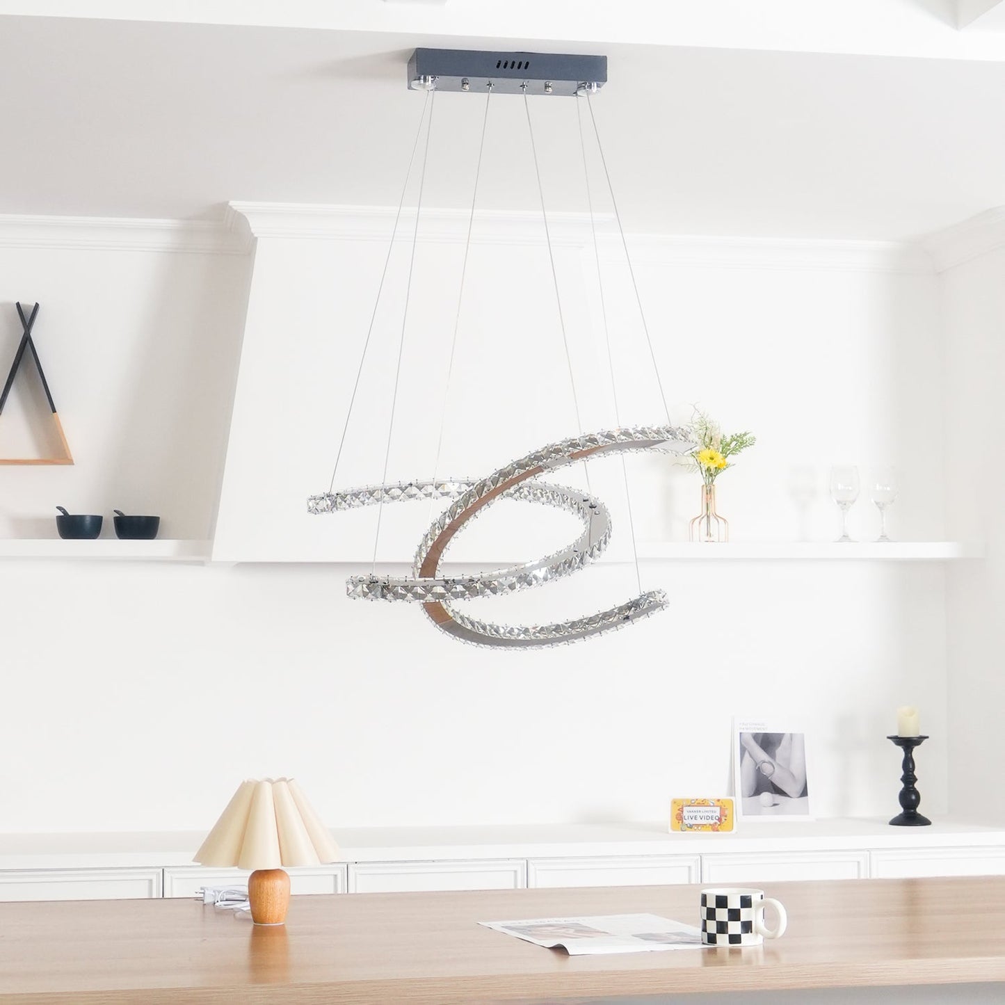 Elegant Double C Crystal Chandelier with Adjustable Height & LED Compa