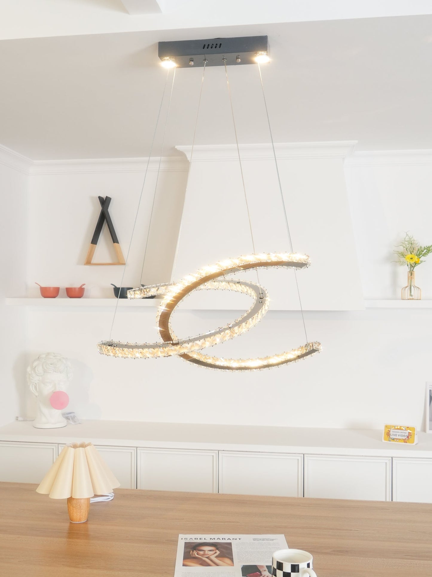 Elegant Double C Crystal Chandelier with Adjustable Height & LED Compa