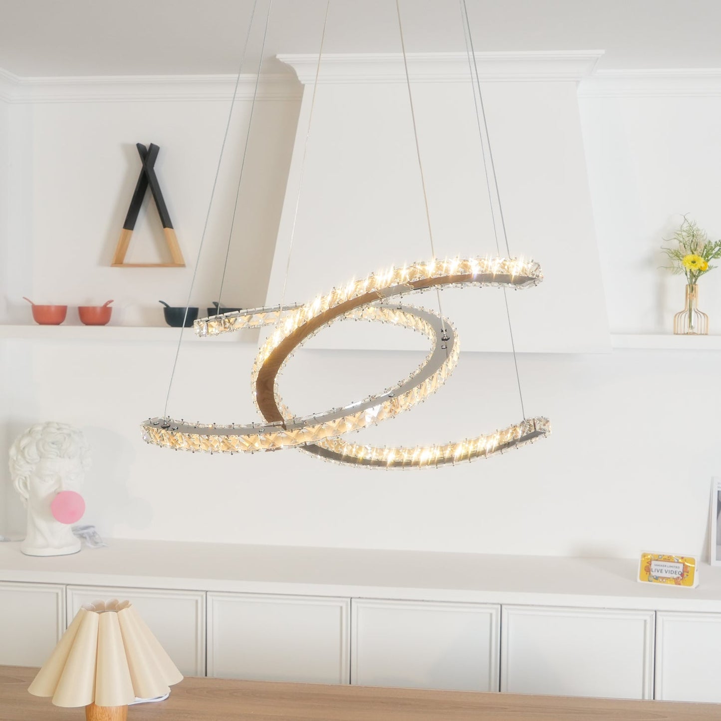 Elegant Double C Crystal Chandelier with Adjustable Height & LED Compa