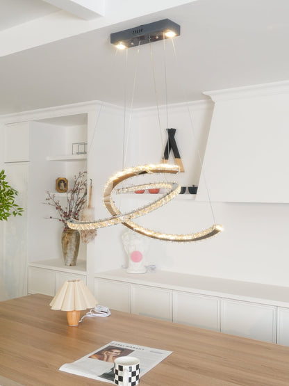 Elegant Double C Crystal Chandelier with Adjustable Height & LED Compa