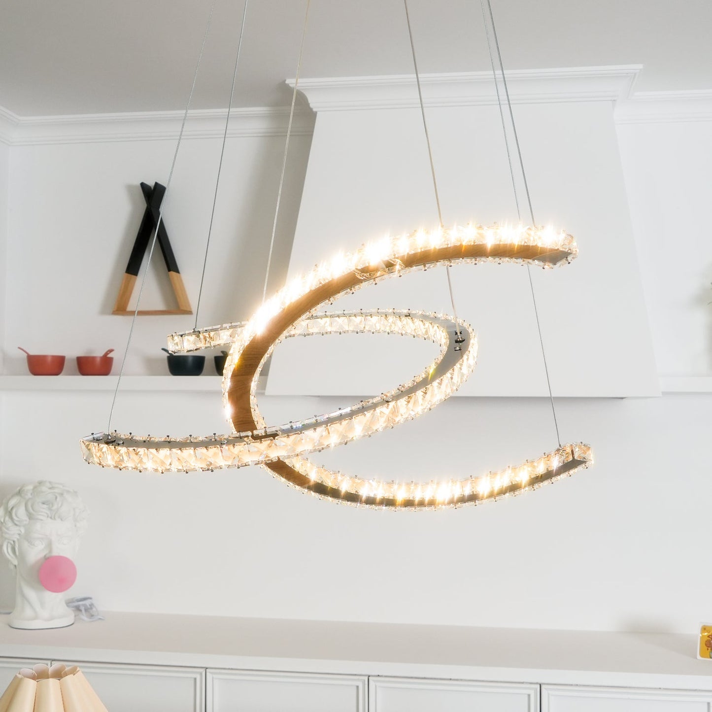 Elegant Double C Crystal Chandelier with Adjustable Height & LED Compa