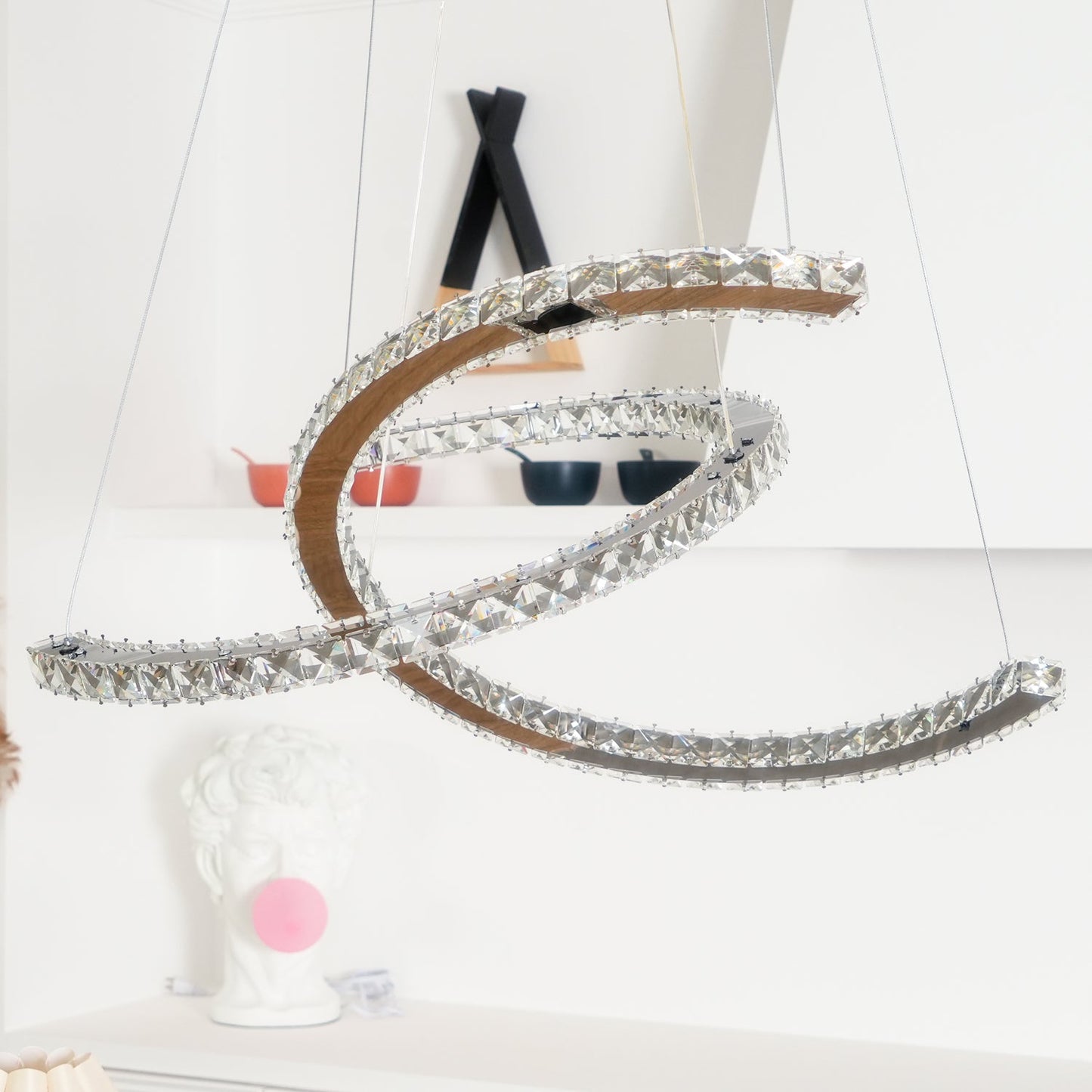 Elegant Double C Crystal Chandelier with Adjustable Height & LED Compa
