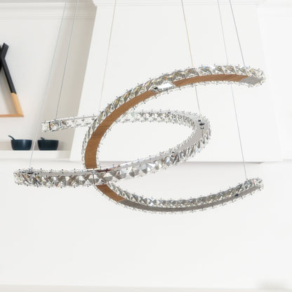 Elegant Double C Crystal Chandelier with Adjustable Height & LED Compa