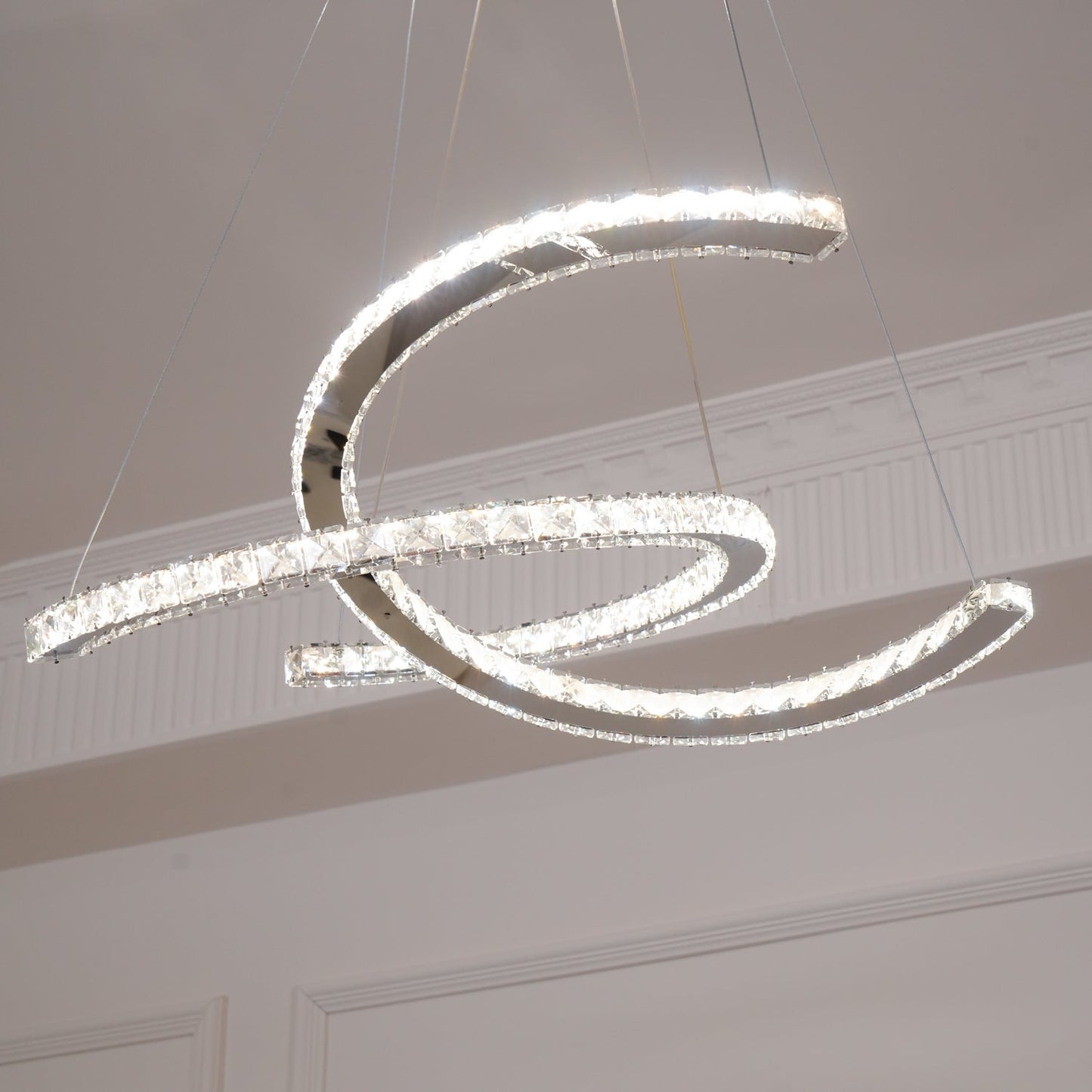 Elegant Double C Crystal Chandelier with Adjustable Height & LED Compa