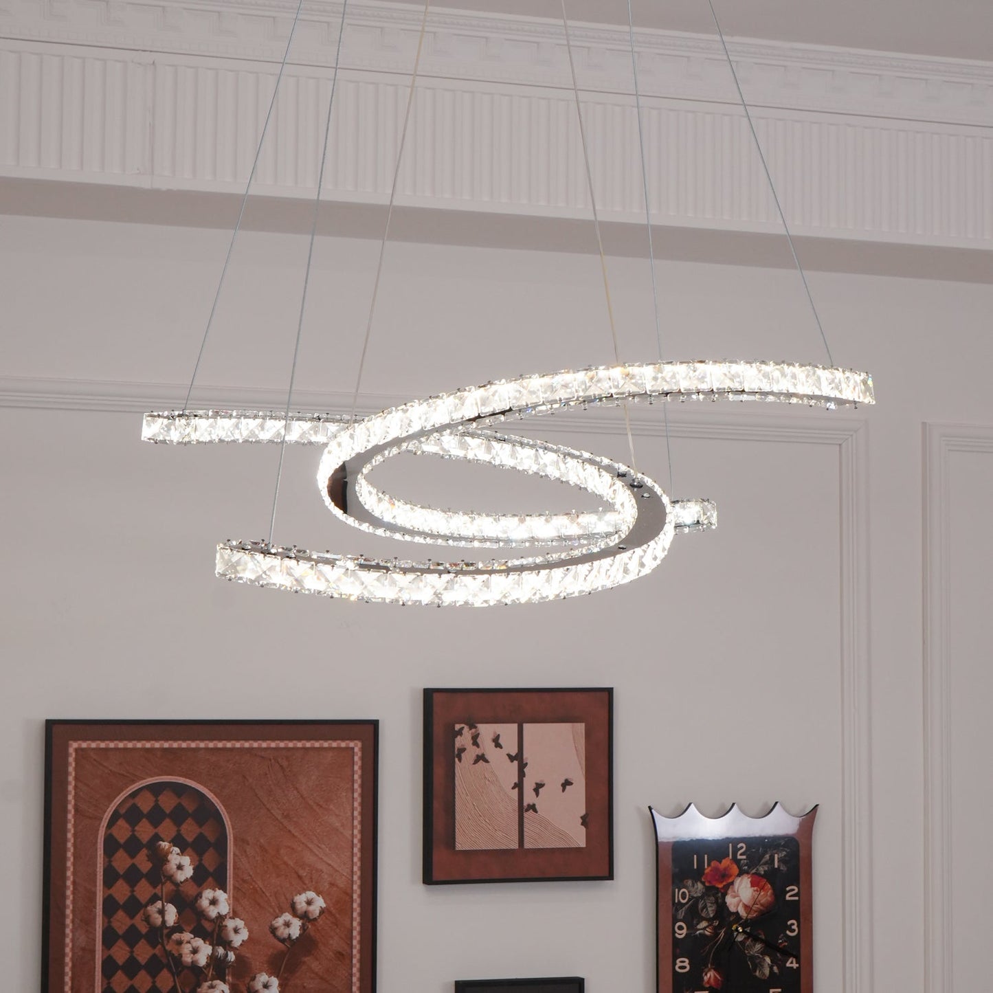 Elegant Double C Crystal Chandelier with Adjustable Height & LED Compa