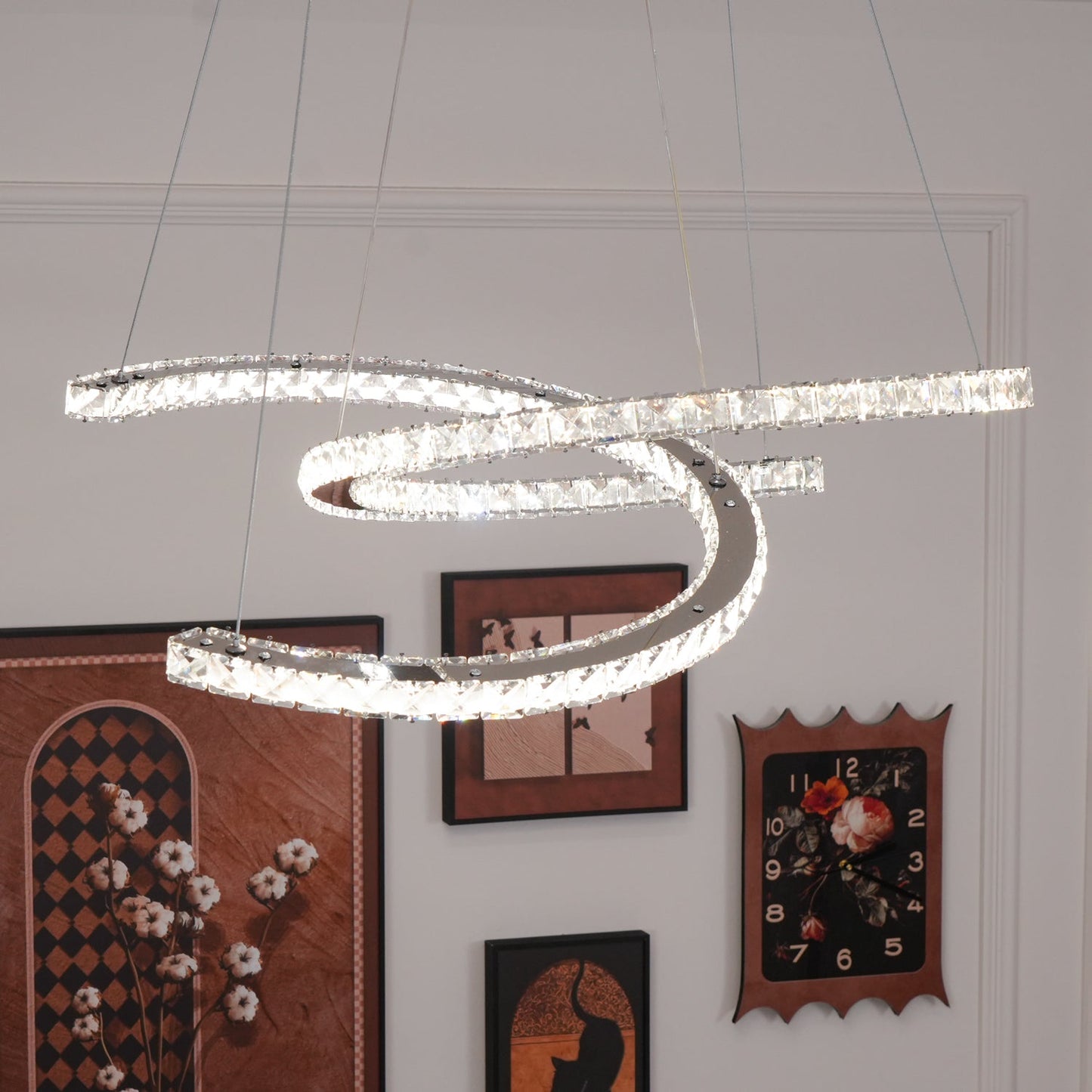 Elegant Double C Crystal Chandelier with Adjustable Height & LED Compa