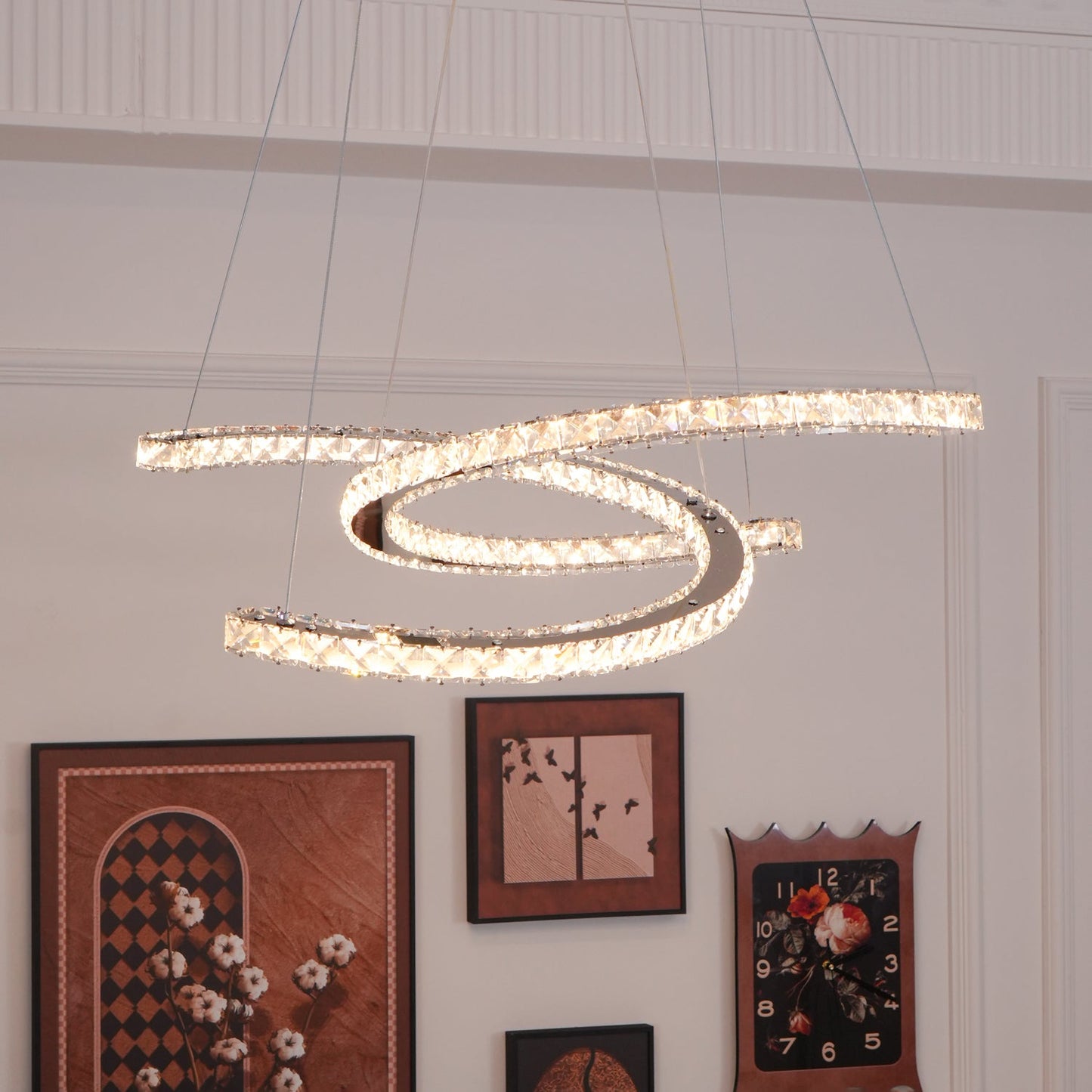 Elegant Double C Crystal Chandelier with Adjustable Height & LED Compa