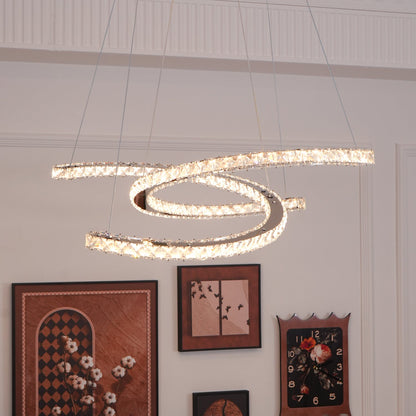 Elegant Double C Crystal Chandelier with Adjustable Height & LED Compa