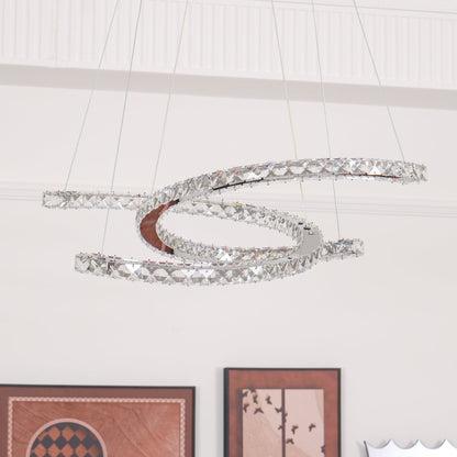 Elegant Double C Crystal Chandelier with Adjustable Height & LED Compa