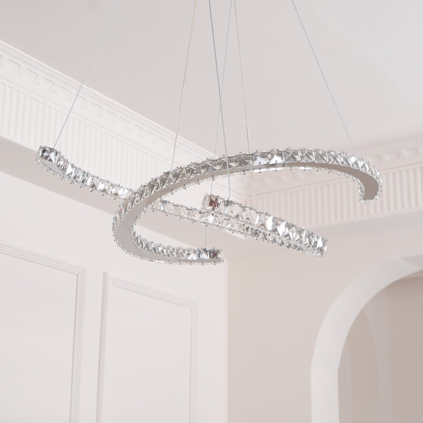 Elegant Double C Crystal Chandelier with Adjustable Height & LED Compa