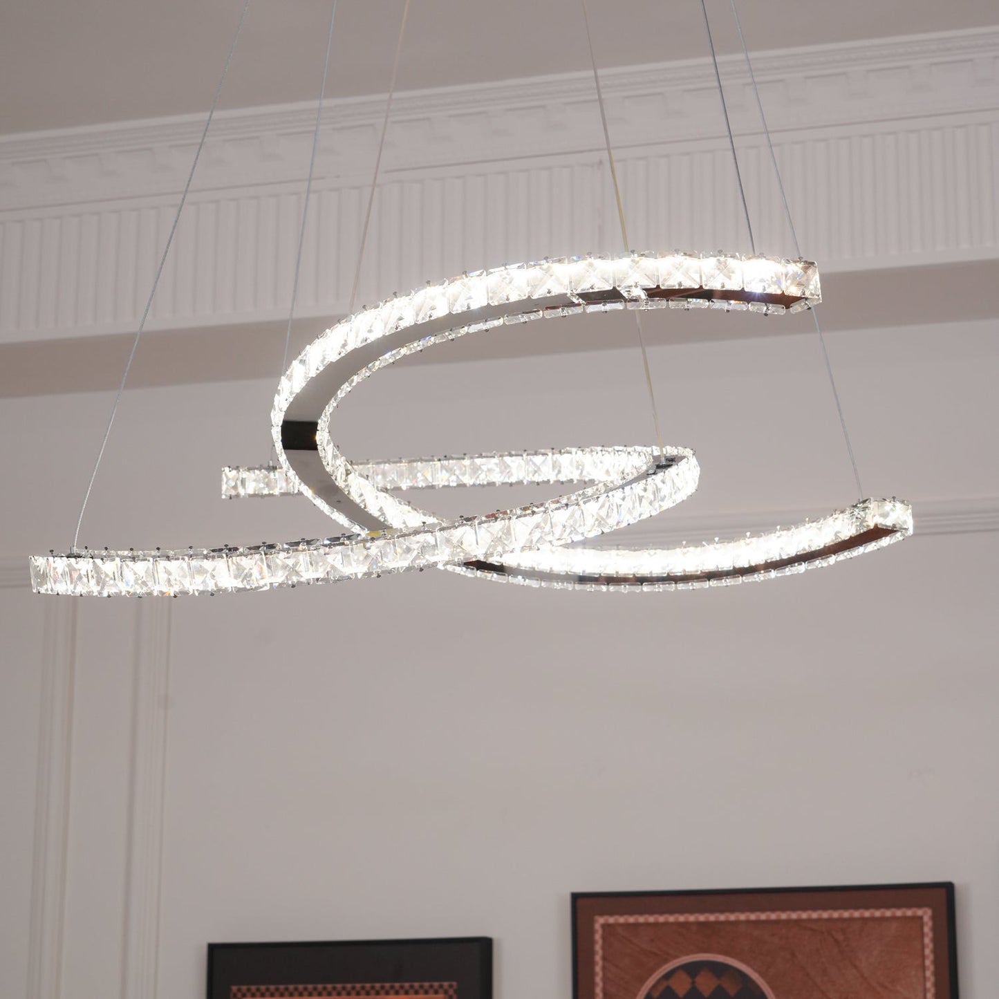 Elegant Double C Crystal Chandelier with Adjustable Height & LED Compa