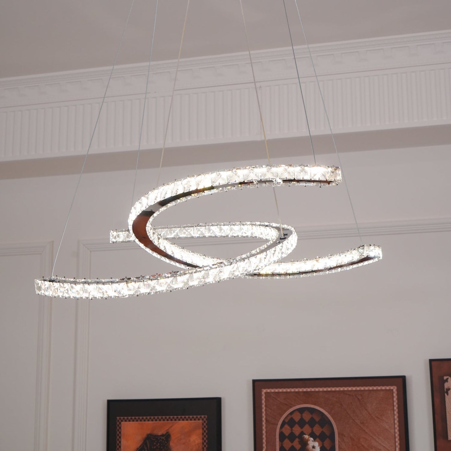 Elegant Double C Crystal Chandelier with Adjustable Height & LED Compa