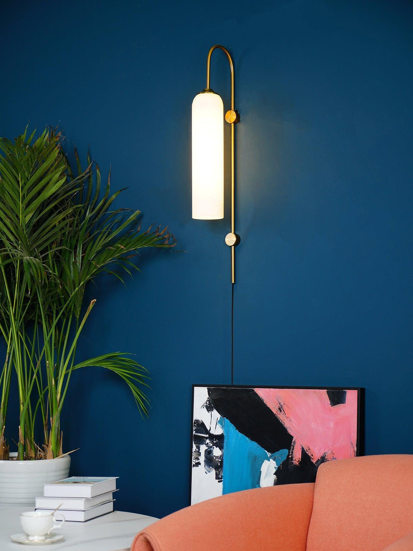 Sleek Glass Plug-In Wall Lamp with Adjustable Brightness & Easy Instal