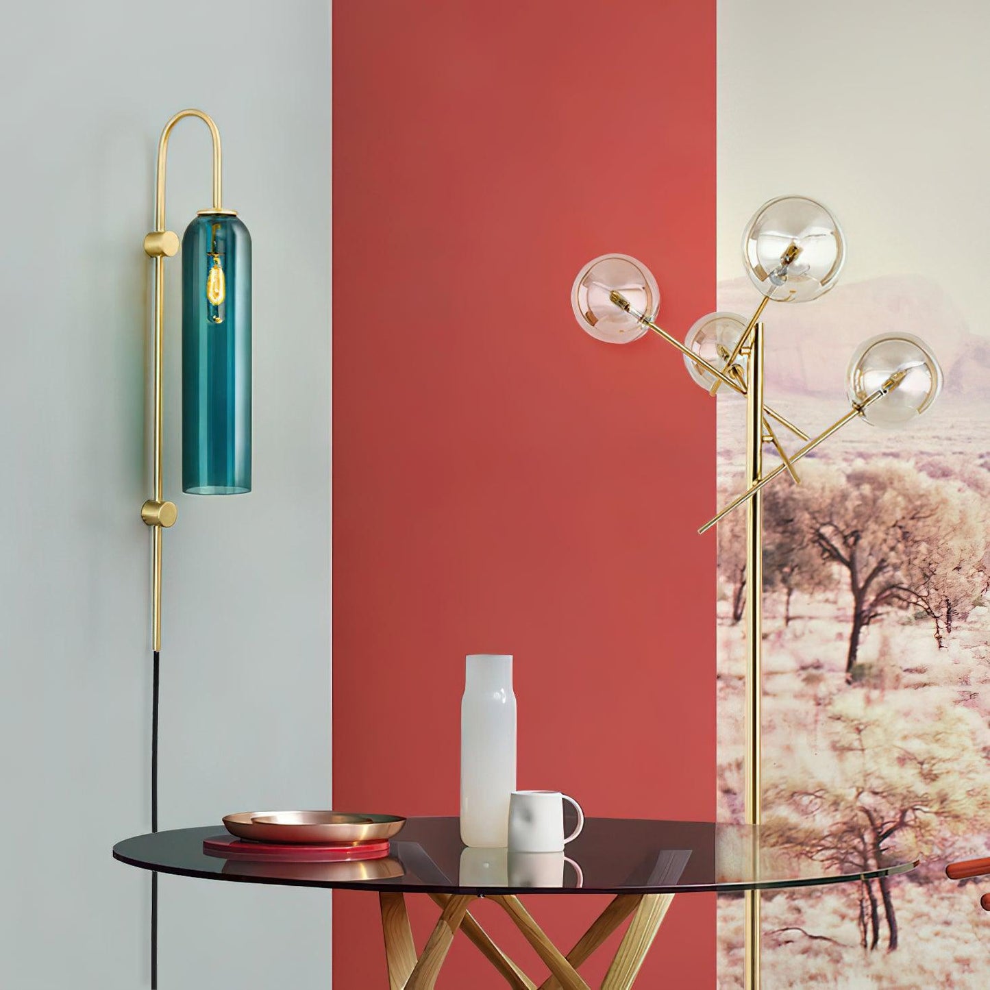 Sleek Glass Plug-In Wall Lamp with Adjustable Brightness & Easy Instal
