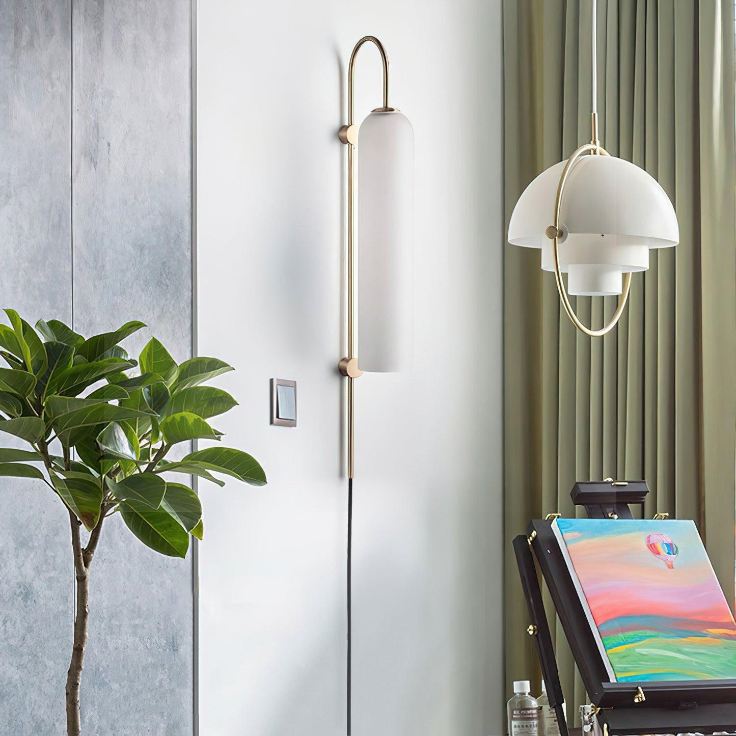Sleek Glass Plug-In Wall Lamp with Adjustable Brightness & Easy Instal