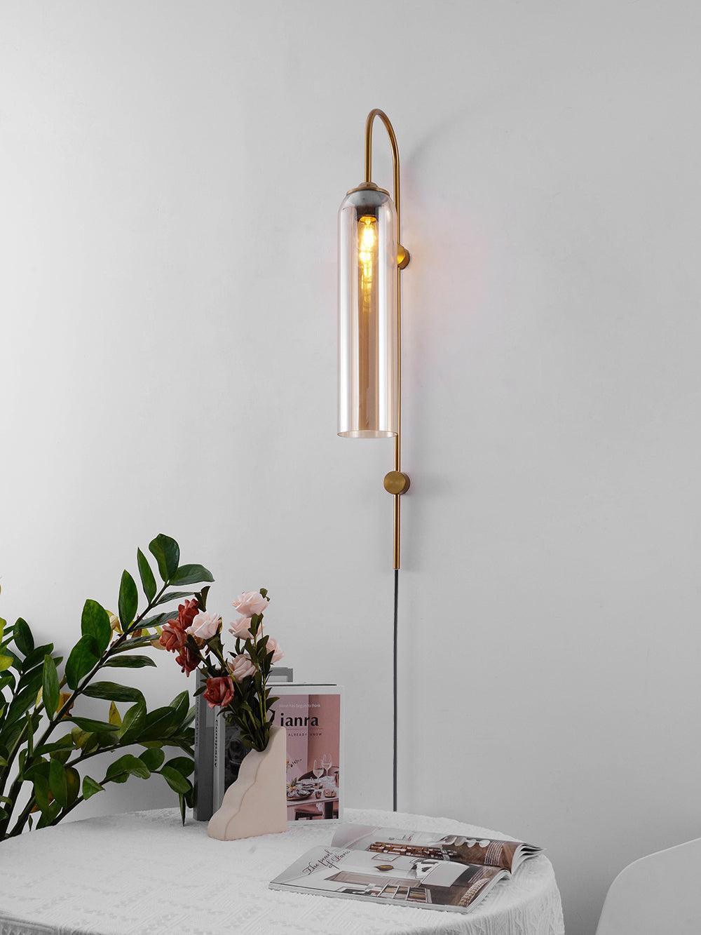 Sleek Glass Plug-In Wall Lamp with Adjustable Brightness & Easy Instal