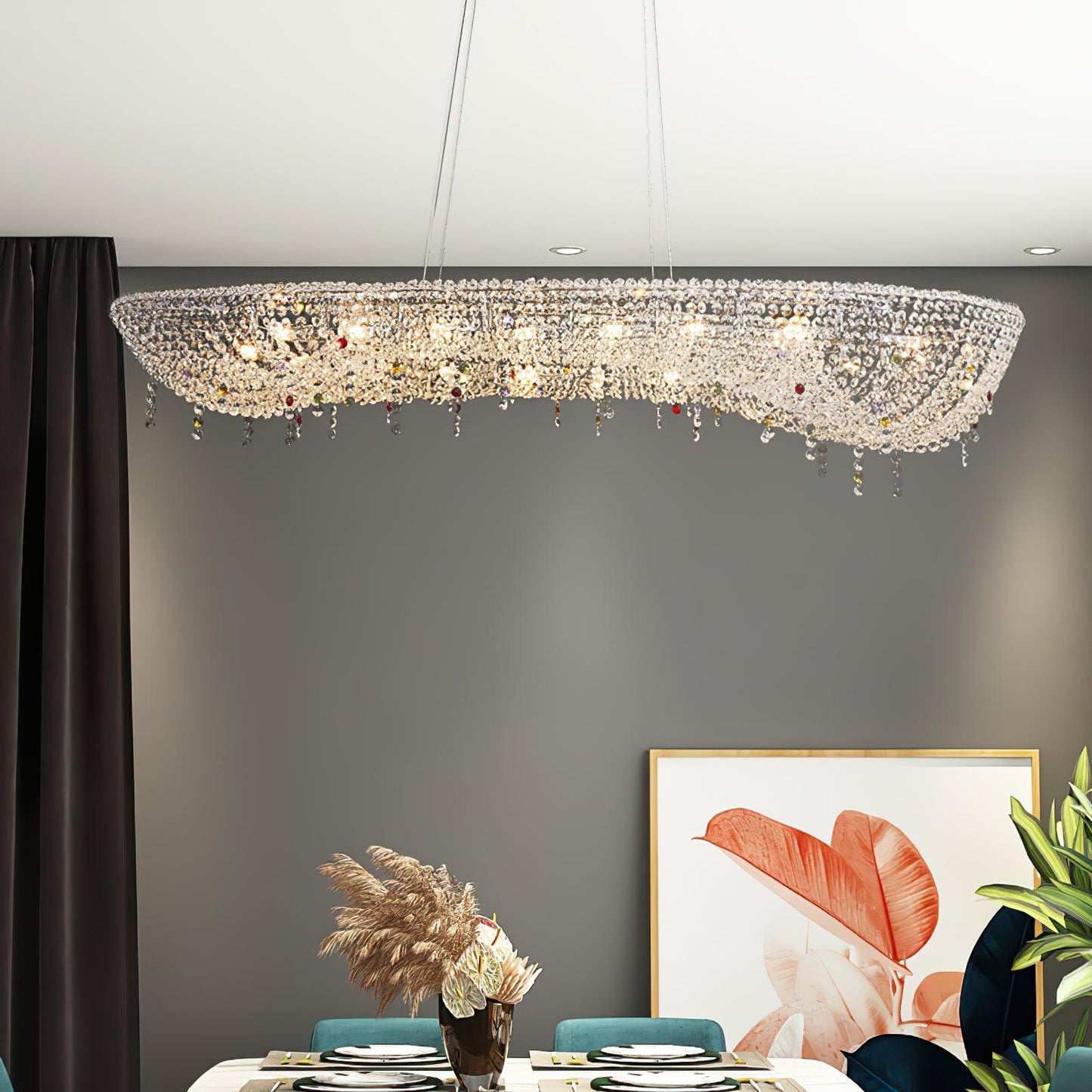 Elegant Round Crystal Chandelier - Dimmable LED & Adjustable Height
