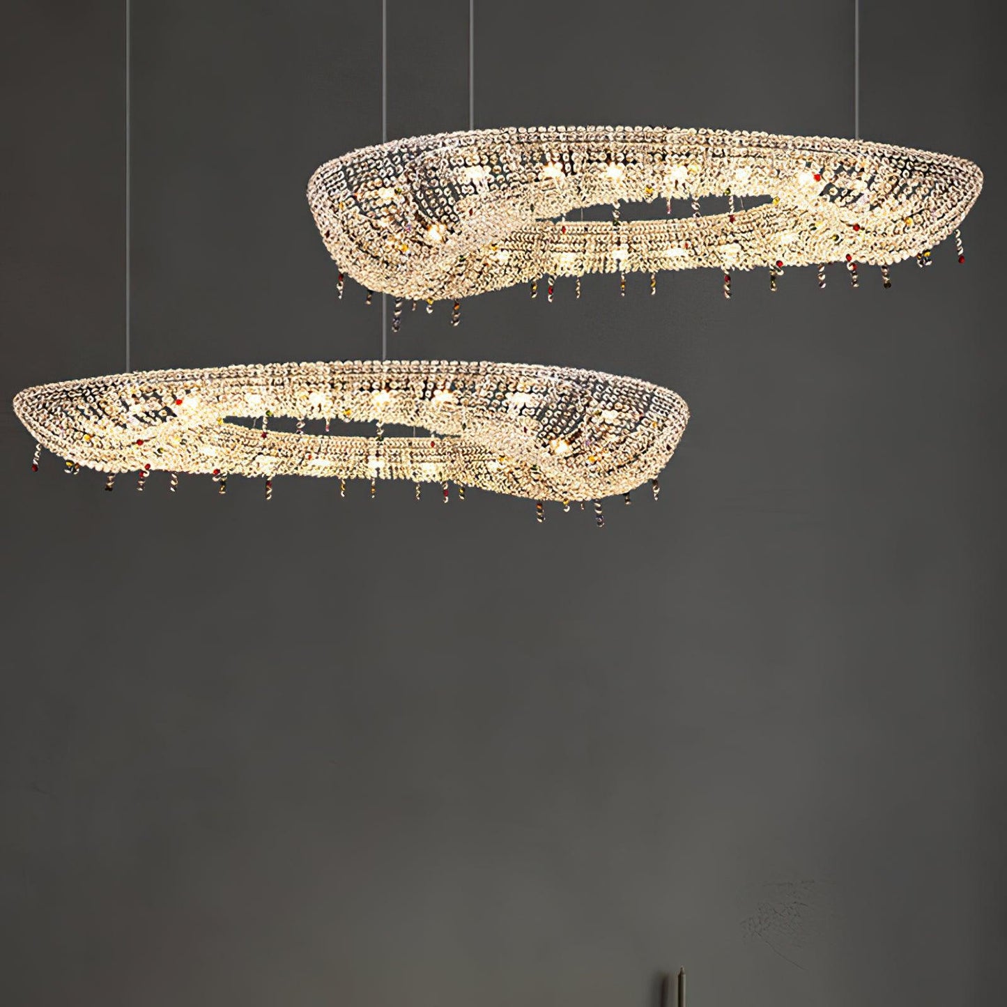 Elegant Round Crystal Chandelier - Dimmable LED & Adjustable Height