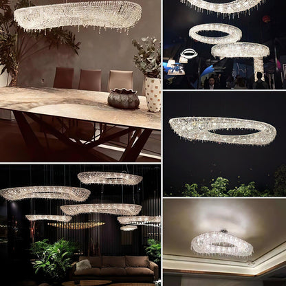 Elegant Round Crystal Chandelier - Dimmable LED & Adjustable Height