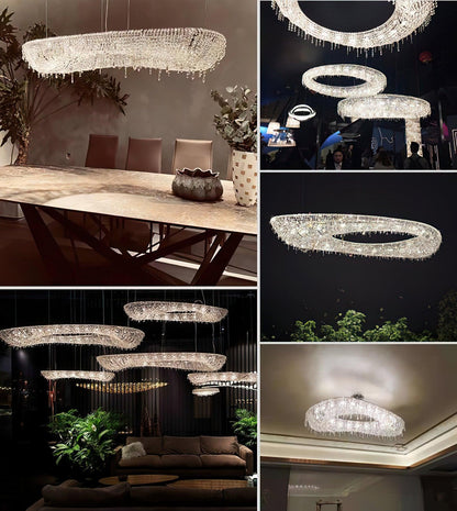 Elegant Round Crystal Chandelier - Dimmable LED & Adjustable Height