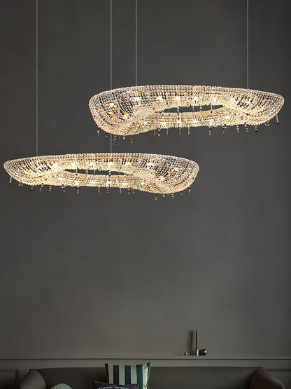 Elegant Round Crystal Chandelier - Dimmable LED & Adjustable Height