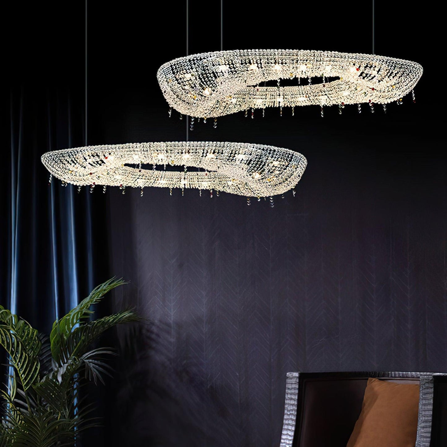 Elegant Round Crystal Chandelier - Dimmable LED & Adjustable Height