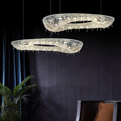 Elegant Round Crystal Chandelier - Dimmable LED & Adjustable Height