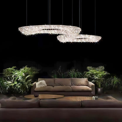 Elegant Round Crystal Chandelier - Dimmable LED & Adjustable Height