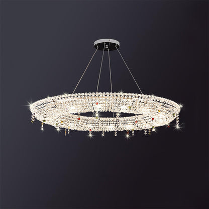 Elegant Round Crystal Chandelier - Dimmable LED & Adjustable Height