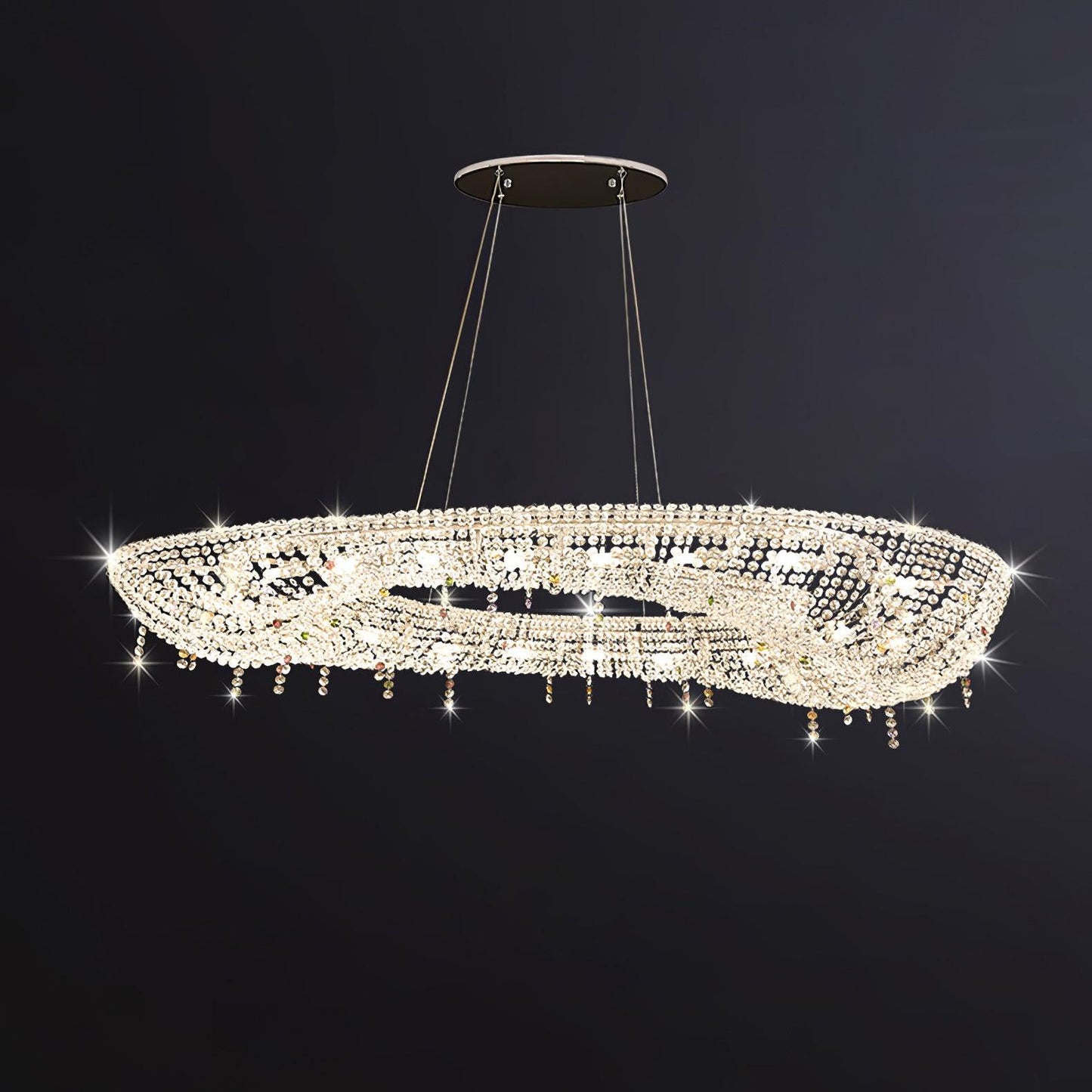 Elegant Round Crystal Chandelier - Dimmable LED & Adjustable Height