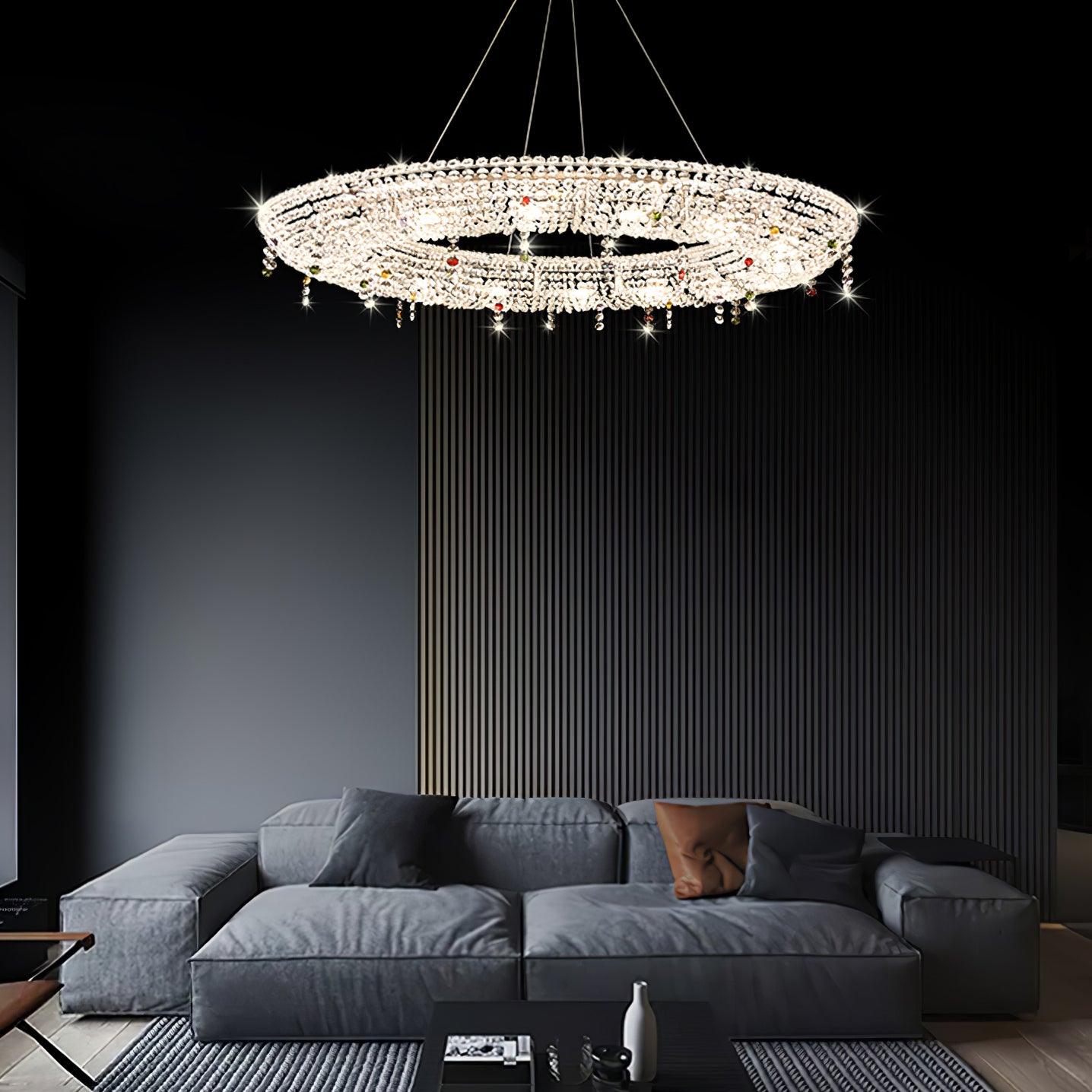 Elegant Round Crystal Chandelier - Dimmable LED & Adjustable Height