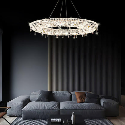 Elegant Round Crystal Chandelier - Dimmable LED & Adjustable Height