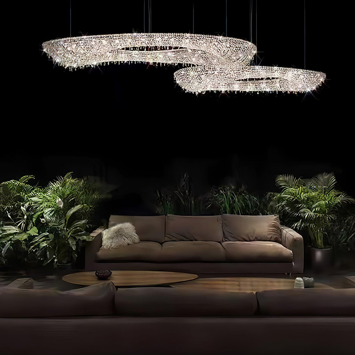 Elegant Round Crystal Chandelier - Dimmable LED & Adjustable Height
