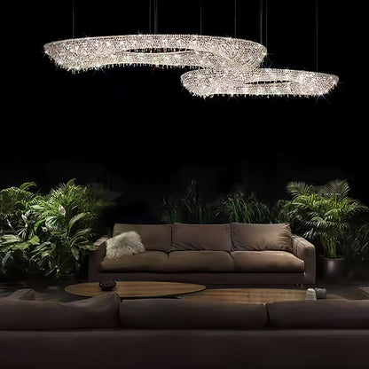Elegant Round Crystal Chandelier - Dimmable LED & Adjustable Height
