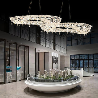 Elegant Round Crystal Chandelier - Dimmable LED & Adjustable Height