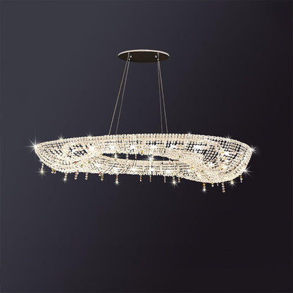 Elegant Round Crystal Chandelier - Dimmable LED & Adjustable Height