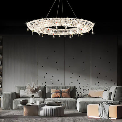 Elegant Round Crystal Chandelier - Dimmable LED & Adjustable Height