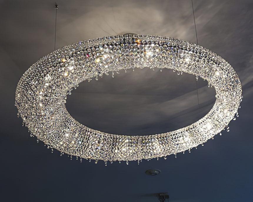 Elegant Round Crystal Chandelier - Dimmable LED & Adjustable Height