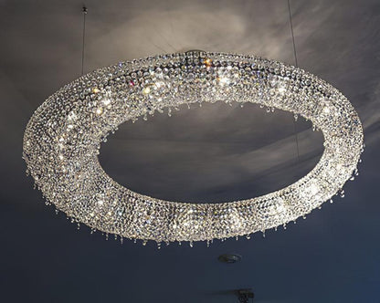Elegant Round Crystal Chandelier - Dimmable LED & Adjustable Height