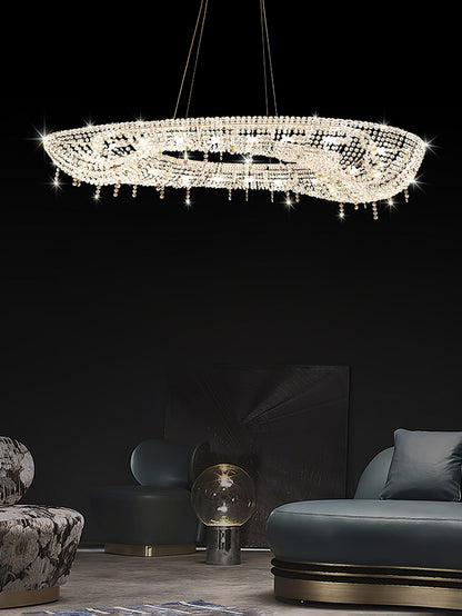 Elegant Round Crystal Chandelier - Dimmable LED & Adjustable Height