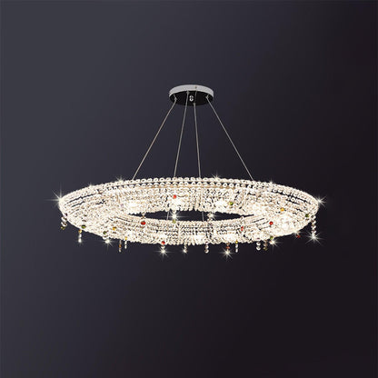 Elegant Round Crystal Chandelier - Dimmable LED & Adjustable Height