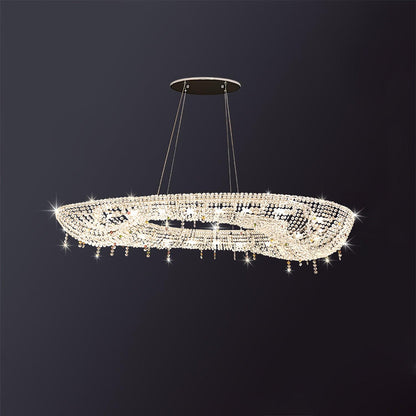Elegant Round Crystal Chandelier - Dimmable LED & Adjustable Height