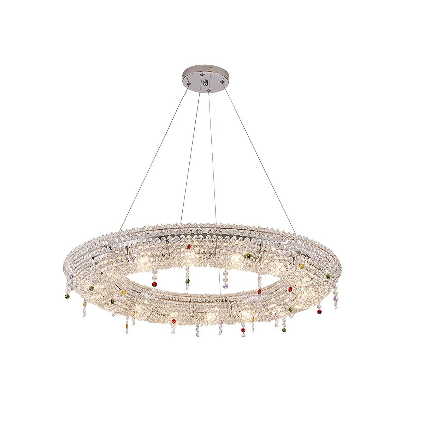 Elegant Round Crystal Chandelier - Dimmable LED & Adjustable Height